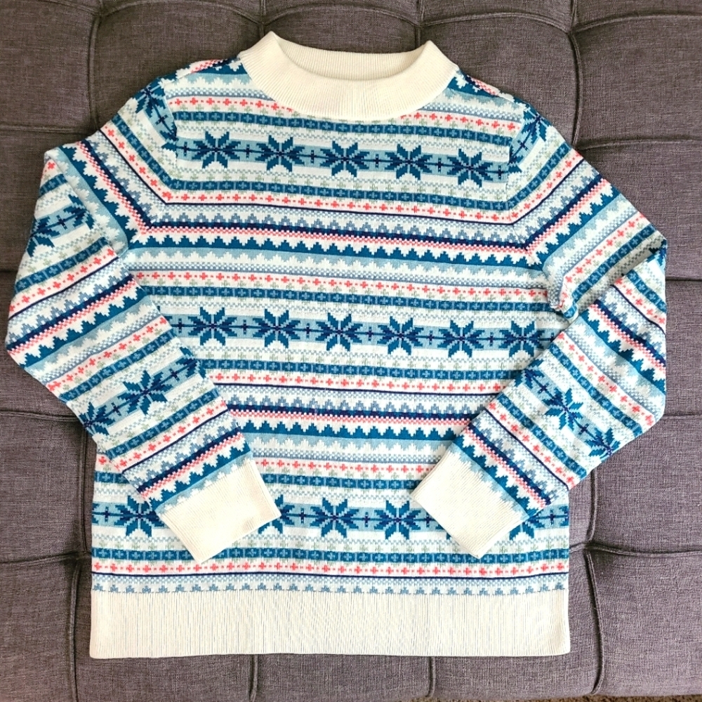 Talbots Snowflake mock neck Sweater Size M‎ Winter Holiday women's EUC